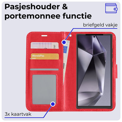 Forterra Samsung S24 Ultra Hoesje Bookcase Cover met Kaarthouder - Rood