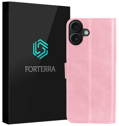 Forterra iPhone 16 Hoesje Bookcase Cover met Kaarthouder - Lichtroze