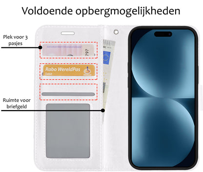 Forterra iPhone 15 Pro Max Hoesje Bookcase Cover met Kaarthouder - Wit