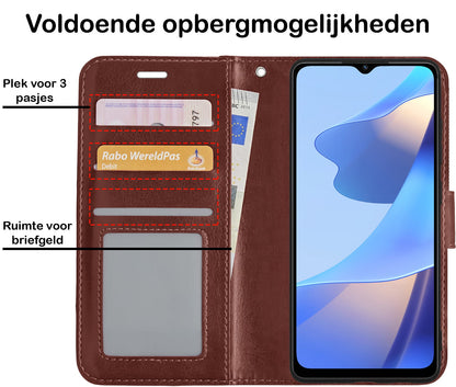 Forterra OPPO A16 Hoesje Bookcase Cover met Kaarthouder - Bruin