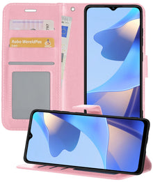 Forterra OPPO A16s Hoesje Bookcase Cover met Kaarthouder - Lichtroze