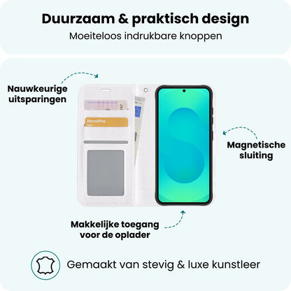 Forterra Samsung S25 Hoesje Bookcase Cover met Kaarthouder - Wit