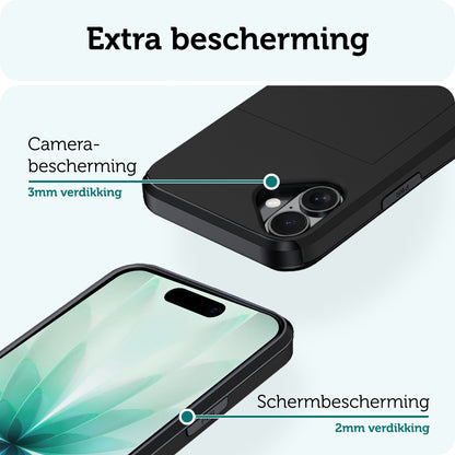 Forterra iPhone 17 Hoesje Kaarthouder Hard Case Shockproof - Zwart