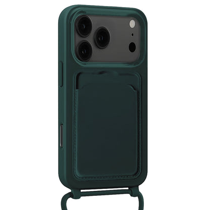 Forterra iPhone 17 Pro Hoesje Met Telefoonkoord en Pasjeshouder Siliconen - Donkergroen