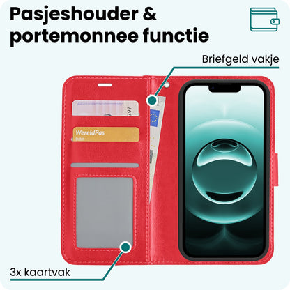 Forterra iPhone 16e Hoesje Bookcase Cover met Kaarthouder - Rood