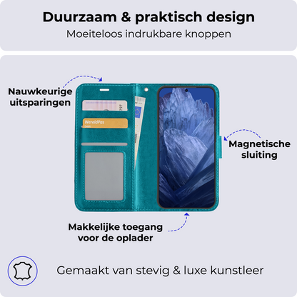 Forterra Google Pixel 8a Hoesje Bookcase Cover met Kaarthouder - Turquoise