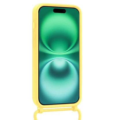 Forterra iPhone 16 Plus Hoesje Met Telefoonkoord en Pasjeshouder Siliconen - Geel