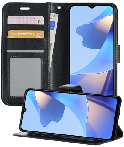Forterra OPPO A16s Hoesje Bookcase Cover met Kaarthouder - Zwart
