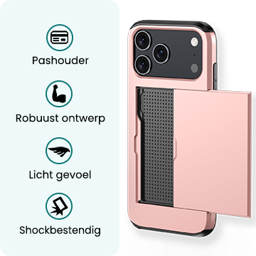 Forterra iPhone 17 Pro Hoesje Kaarthouder Hard Case Shockproof - Rosé goud