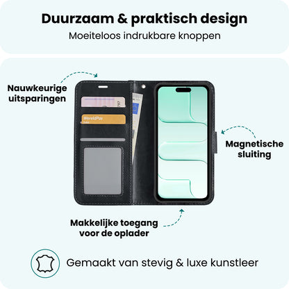 Forterra iPhone Air Hoesje Bookcase Cover met Kaarthouder - Zwart