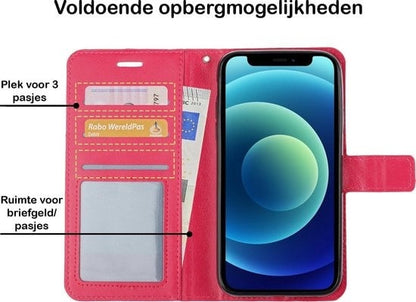Forterra iPhone 12 Pro Hoesje Bookcase Cover met Kaarthouder - Donkerroze