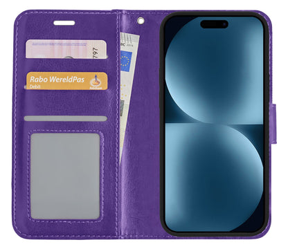 Forterra iPhone 15 Hoesje Bookcase Cover met Kaarthouder - Paars