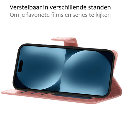 Forterra iPhone 15 Hoesje Bookcase Cover met Kaarthouder - Rosé goud