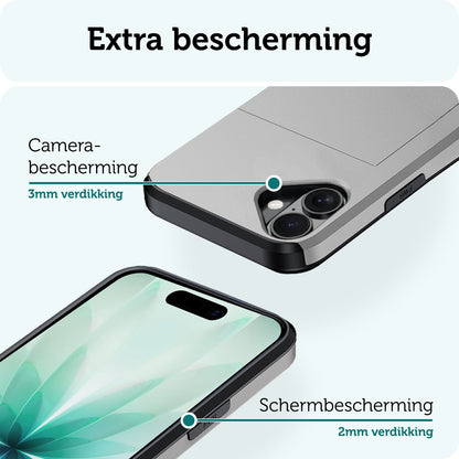 Forterra iPhone 17 Hoesje Kaarthouder Hard Case Shockproof - Grijs
