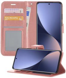 Forterra Xiaomi 12 Hoesje Bookcase Cover met Kaarthouder - Rosé goud