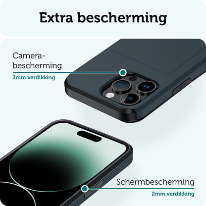 Forterra iPhone 14 Pro Max Hoesje Kaarthouder Hard Case Shockproof - Donkerblauw