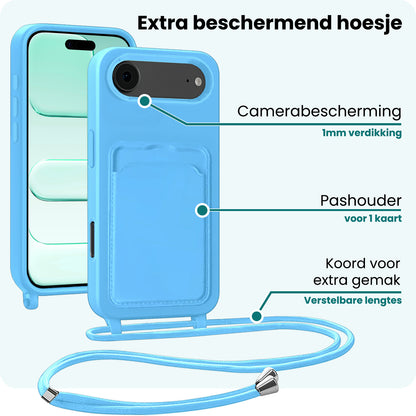 Forterra iPhone Air Hoesje Met Telefoonkoord en Pasjeshouder Siliconen - Lichtblauw