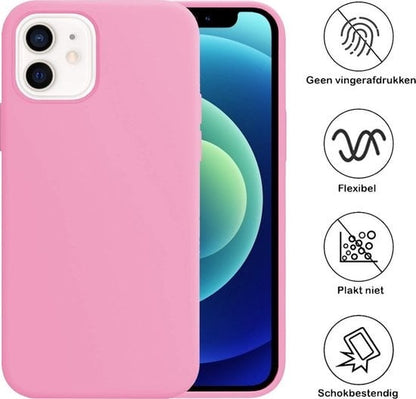 Forterra iPhone 12 Hoesje Siliconen Backcover Lichtgewicht - Lichtroze
