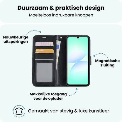 Forterra Samsung A07 Hoesje Bookcase Cover met Kaarthouder - Zwart