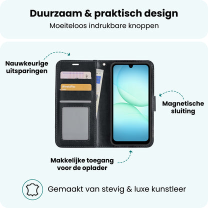 Forterra Samsung A17 Hoesje Bookcase Cover met Kaarthouder - Zwart