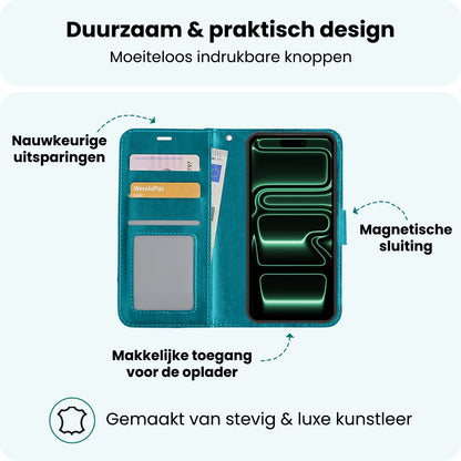 Forterra iPhone 17 Pro Max Hoesje Bookcase Cover met Kaarthouder - Turquoise