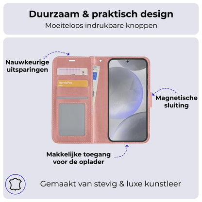 Forterra Samsung S24 Plus Hoesje Bookcase Cover met Kaarthouder - Rosé goud
