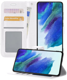 Forterra Samsung S21 FE Hoesje Bookcase Cover met Kaarthouder - Wit