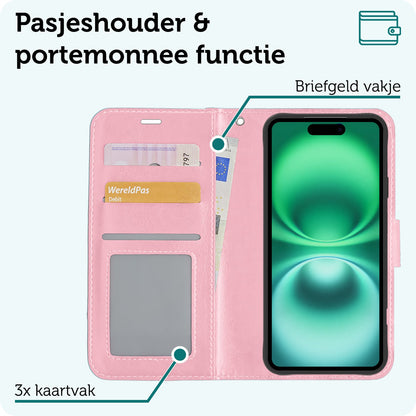 Forterra iPhone 16 Plus Hoesje Bookcase Cover met Kaarthouder - Lichtroze