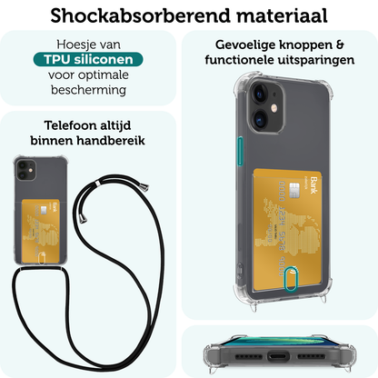Forterra iPhone 11 Hoesje Kaarthouder met Koord Backcover Shockproof - Transparant