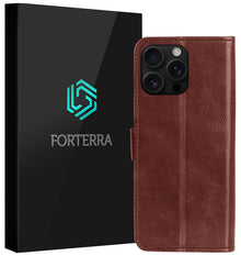Forterra iPhone 16 Pro Hoesje Bookcase Cover met Kaarthouder - Bruin