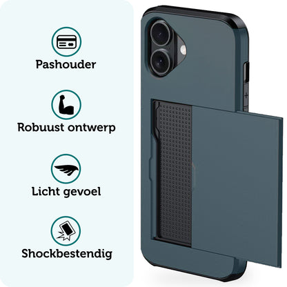 Forterra iPhone 17 Hoesje Kaarthouder Hard Case Shockproof - Donkerblauw