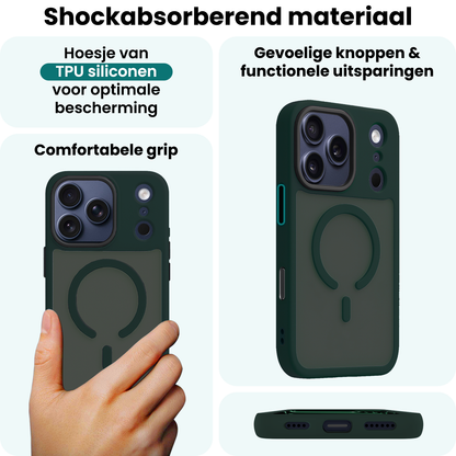 Forterra iPhone 17 Pro Max Hoesje Geschikt voor Magsafe Backcover Shockproof - Donkergroen