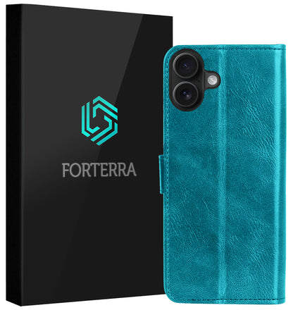 Forterra iPhone 16 Hoesje Bookcase Cover met Kaarthouder - Turquoise