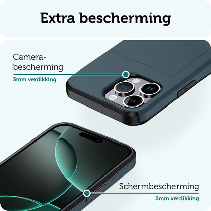 Forterra iPhone 16 Pro Max Hoesje Kaarthouder Hard Case Shockproof - Donkerblauw