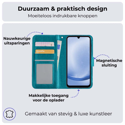 Forterra Samsung A25 Hoesje Bookcase Cover met Kaarthouder - Turquoise