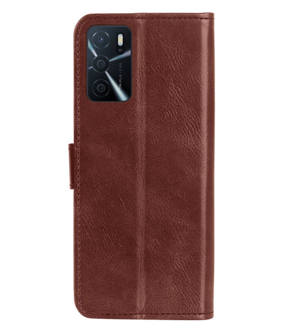 Forterra OPPO A16s Hoesje Bookcase Cover met Kaarthouder - Bruin