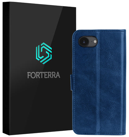 Forterra iPhone 16e Hoesje Bookcase Cover met Kaarthouder - Donkerblauw