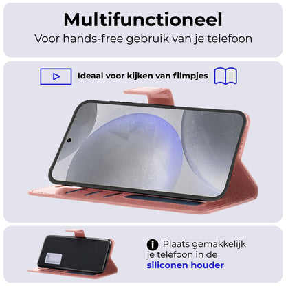 Forterra Samsung S24 Plus Hoesje Bookcase Cover met Kaarthouder - Rosé goud