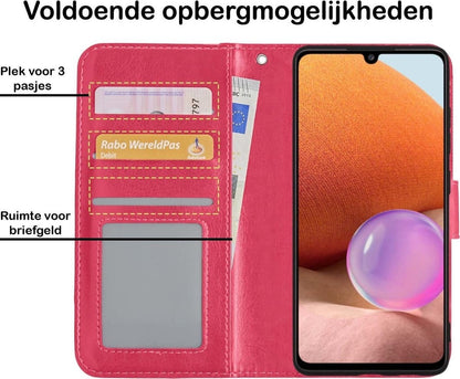 Forterra Samsung A32 4G Hoesje Bookcase Cover met Kaarthouder - Donkerroze