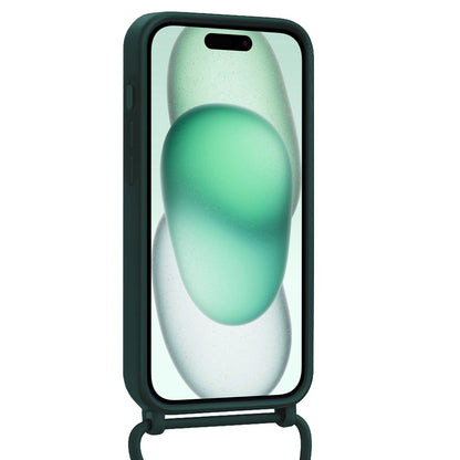 Forterra iPhone 15 Pro Hoesje Met Telefoonkoord en Pasjeshouder Siliconen - Donkergroen