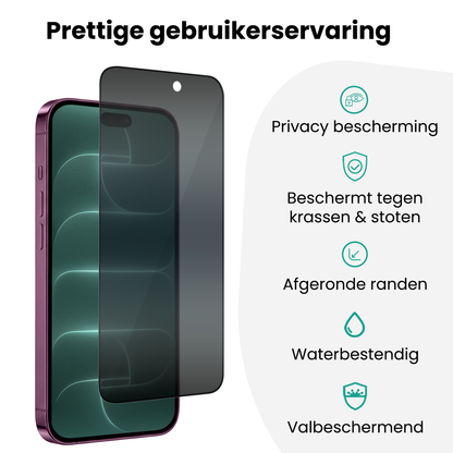 Forterra Privacy Screenprotector Geschikt voor Apple iPhone 18 Pro - Met Installatie Kit - Privacy - Beschermglas - Flexibel Glas - Tempered Glass - Screen Protector