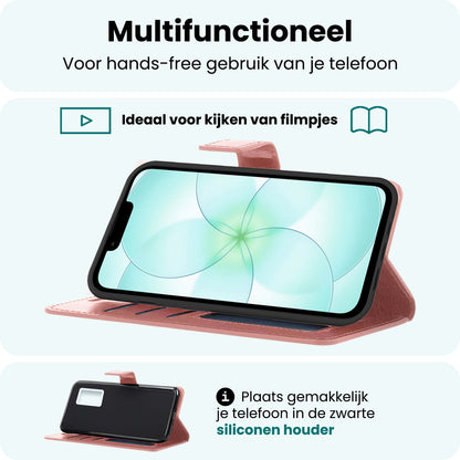 Forterra iPhone 17e Hoesje Bookcase Cover met Kaarthouder - Rosé goud