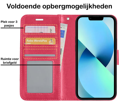 Forterra iPhone 13 Hoesje Bookcase Cover met Kaarthouder - Donkerroze