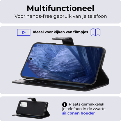 Forterra Google Pixel 8a Hoesje Bookcase Cover met Kaarthouder - Zwart