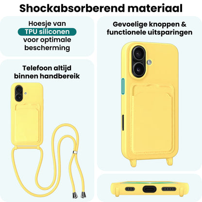 Forterra iPhone 17 Hoesje Met Telefoonkoord en Pasjeshouder Siliconen - Geel