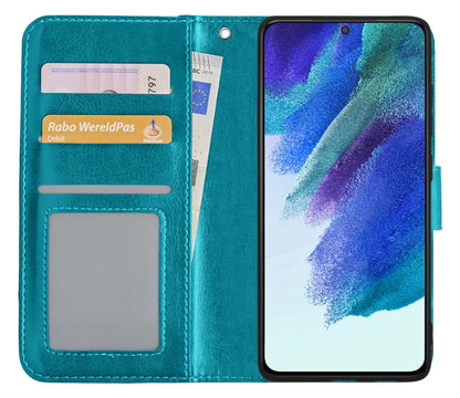 Forterra Samsung S21 FE Hoesje Bookcase Cover met Kaarthouder - Turquoise