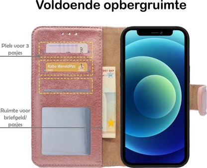 Forterra iPhone 12 Pro Max Hoesje Bookcase Cover met Kaarthouder - Rosé goud