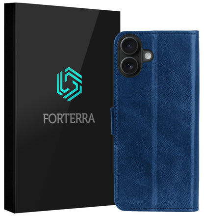 Forterra iPhone 16 Hoesje Bookcase Cover met Kaarthouder - Donkerblauw