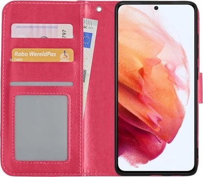Forterra Samsung S21 Hoesje Bookcase Cover met Kaarthouder - Donkerroze