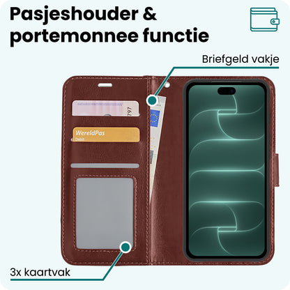 Forterra iPhone 18 Pro Hoesje Bookcase Cover met Kaarthouder - Bruin